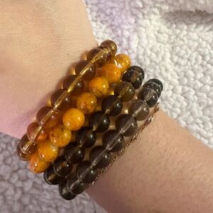 Elegant Orange and Brown Beaded Bracelet Set